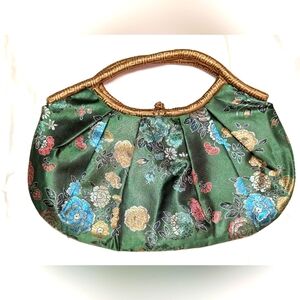 Pretty Floral Asian Style Bag Silky Green